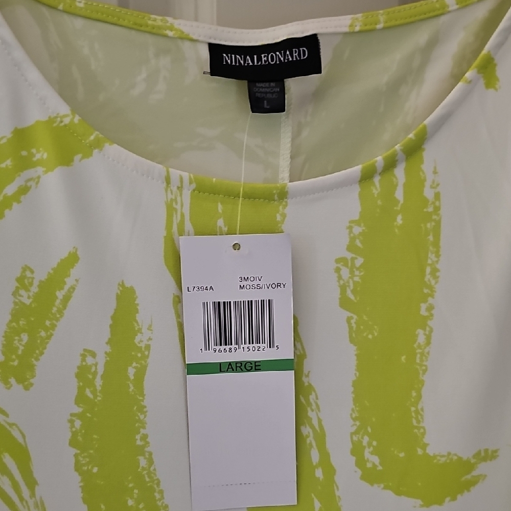 NWT Nina Leonard Stylish Green and White Dress - Picture 2 of 2